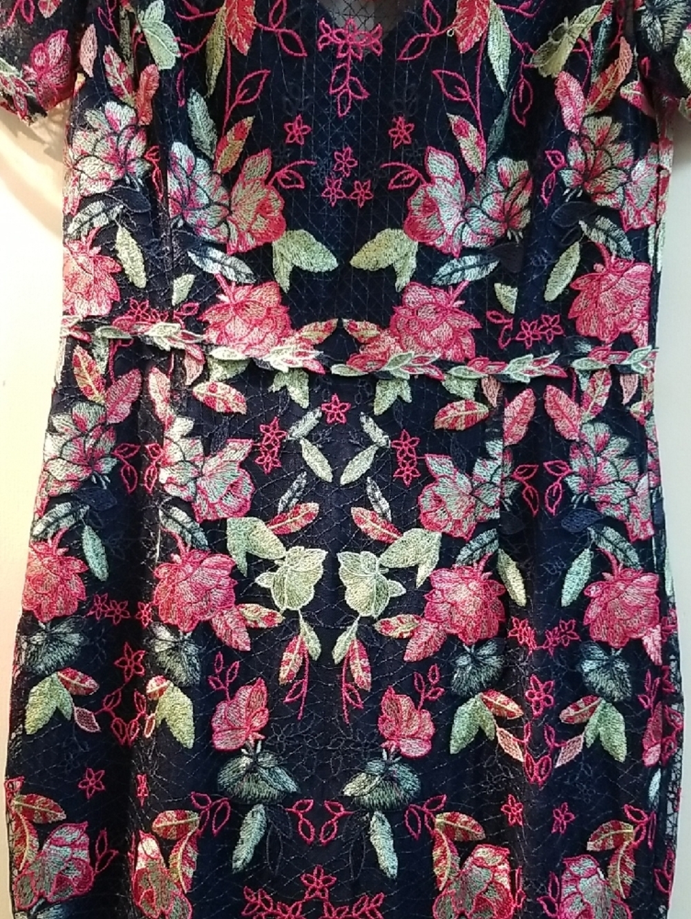 Marchesa Navy Maxi Dress with Pink & Green Floral Print - Picture 3 of 10